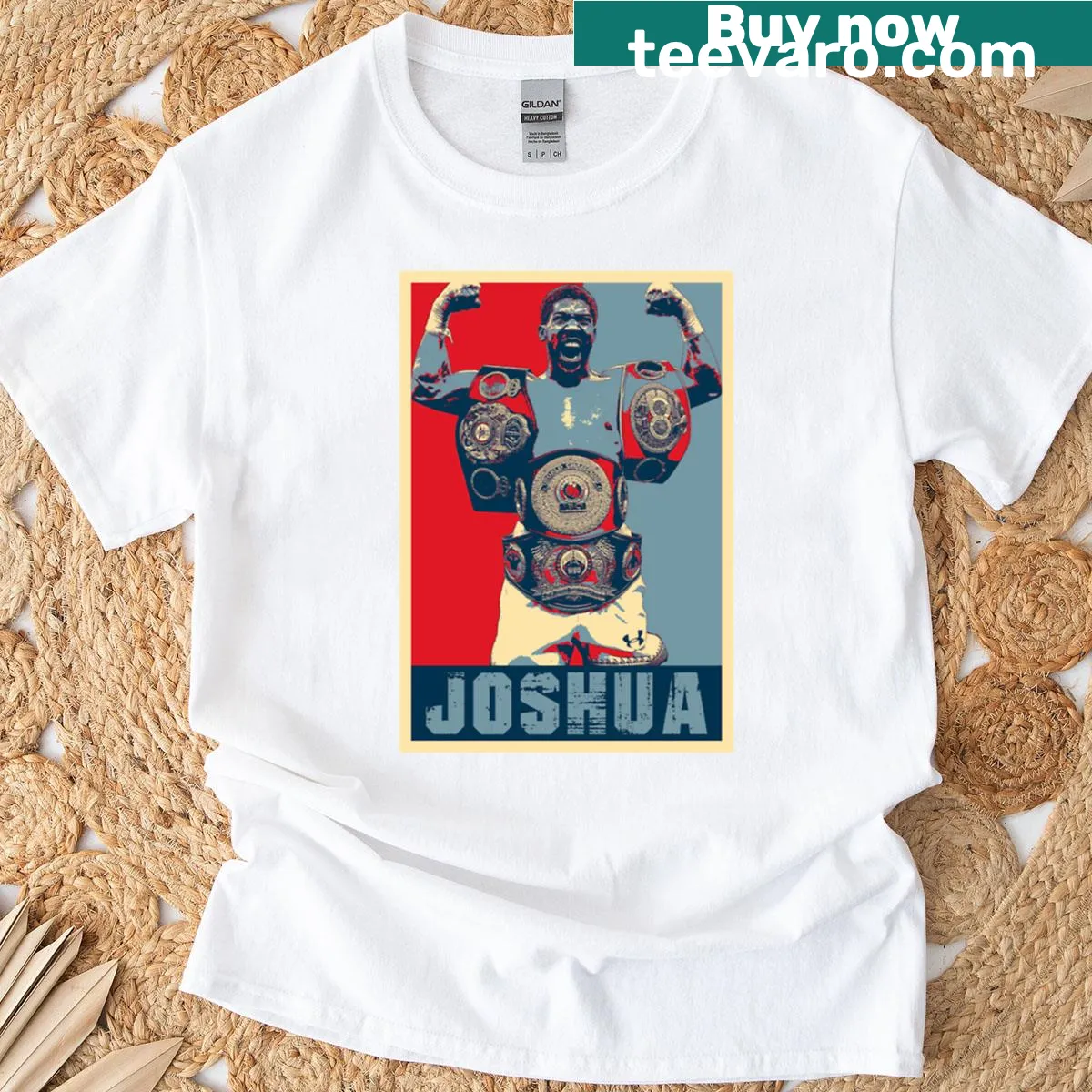 Heavyweight Hope T-shirt featuring Anthony Joshua's empowering message. — on a men's t-shirt
