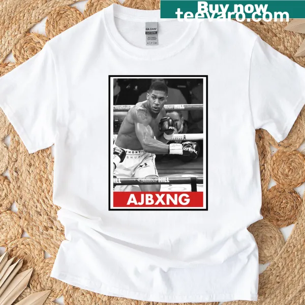 T-shirt with a playful Anthony Joshua sticker graphic.