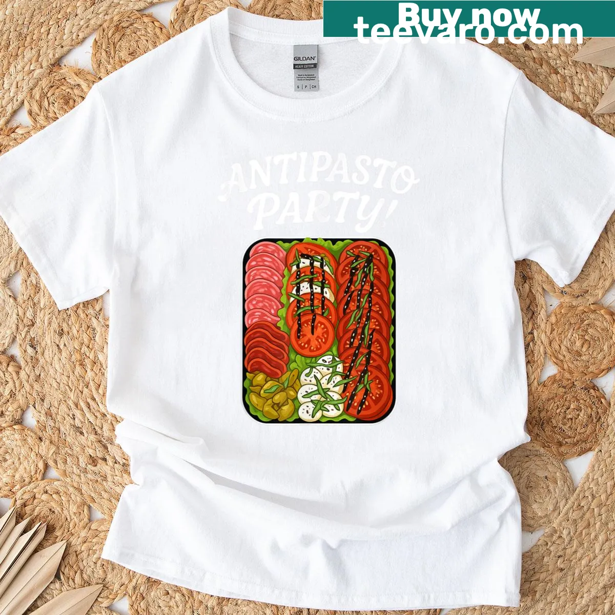 Funny graphic of antipasto platter T-shirt for food lovers — on a men's t-shirt