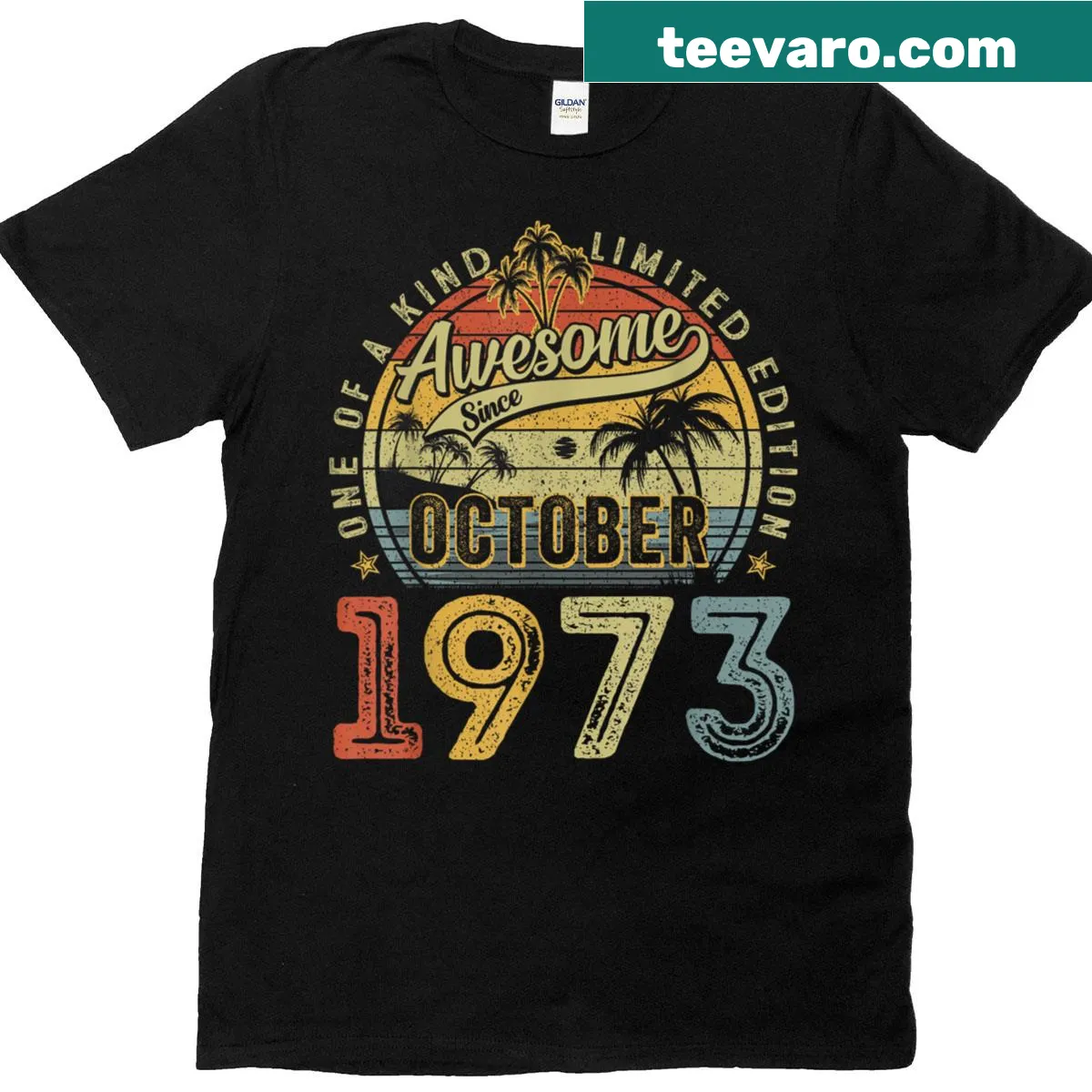52nd birthday celebration T-shirt for October 1973 born — on a men's t-shirt