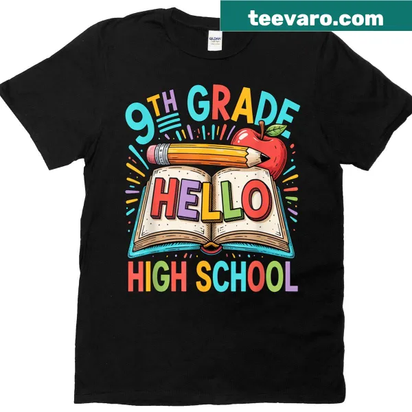 Funny t-shirt for kids celebrating the first day of 9th grade