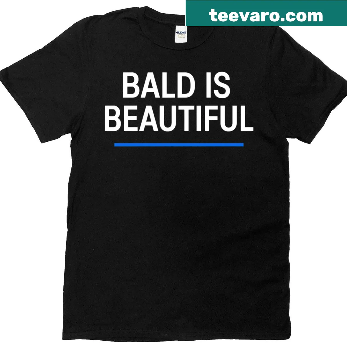 T-shirt with bold text saying Bald Is Beautiful — on a men's t-shirt