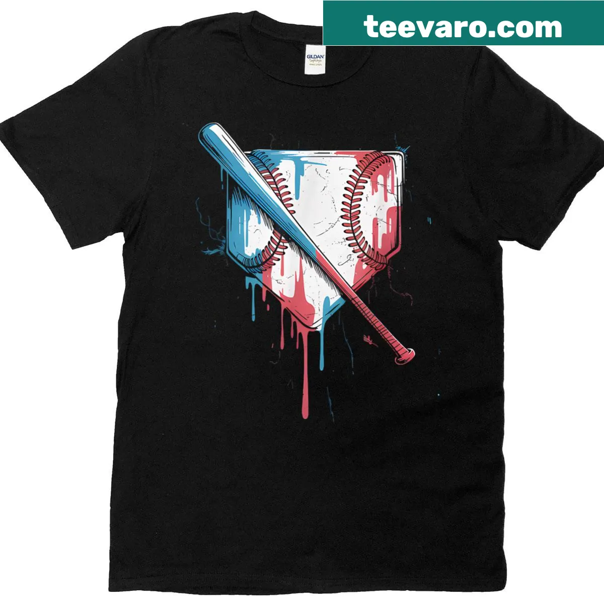 Family T-shirt with baseball and ice cream drip design — on a men's t-shirt