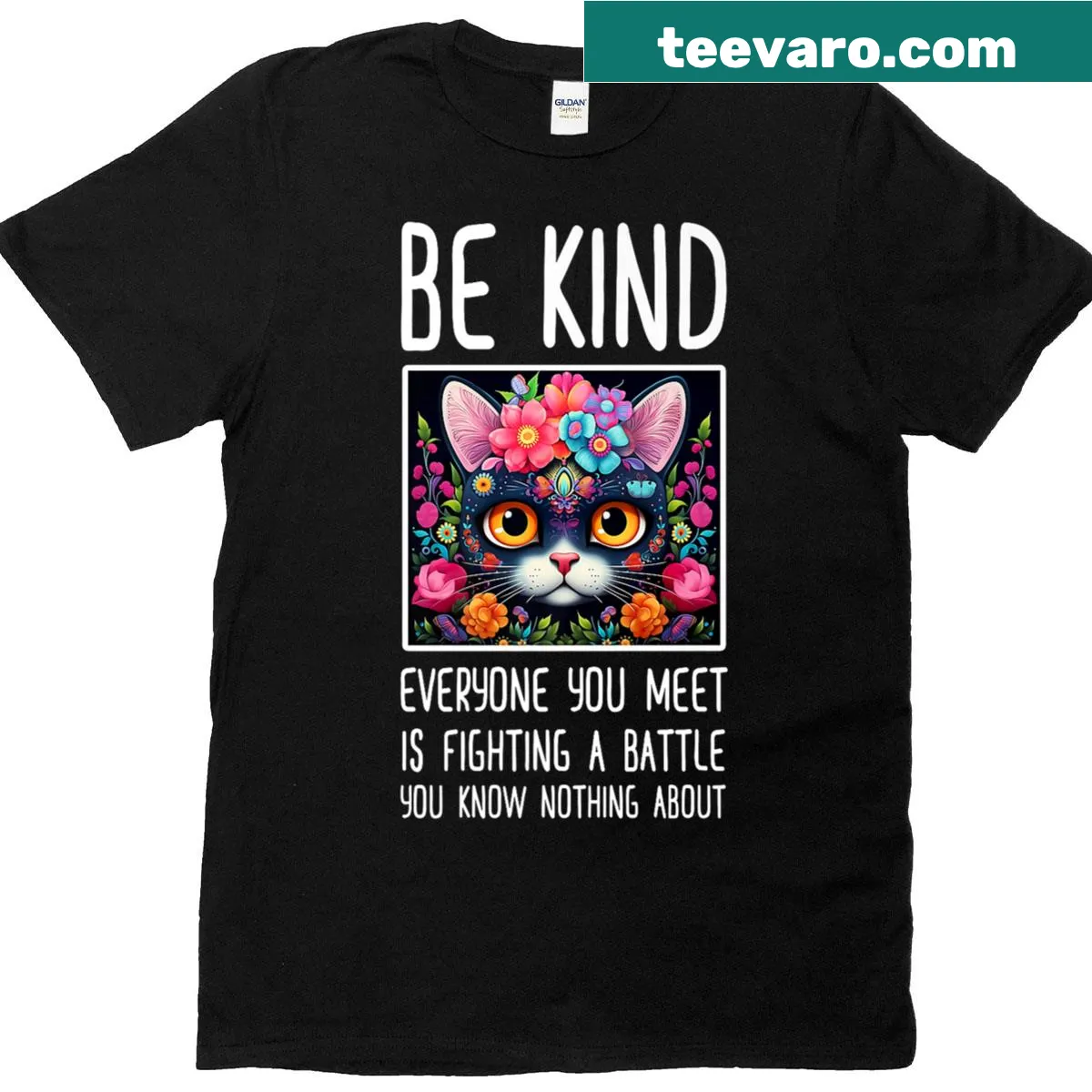 T-shirt with the message Be Kind Everyone You Meet Is Fighting A Battle — on a men's t-shirt