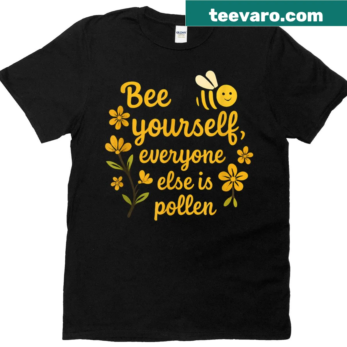 Playful t-shirt with bee pun design and typography — on a men's t-shirt