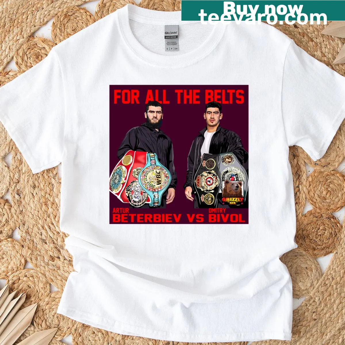 Boxing-themed T-shirt featuring Beterbiev Vs Bivol match-up design — on a men's t-shirt