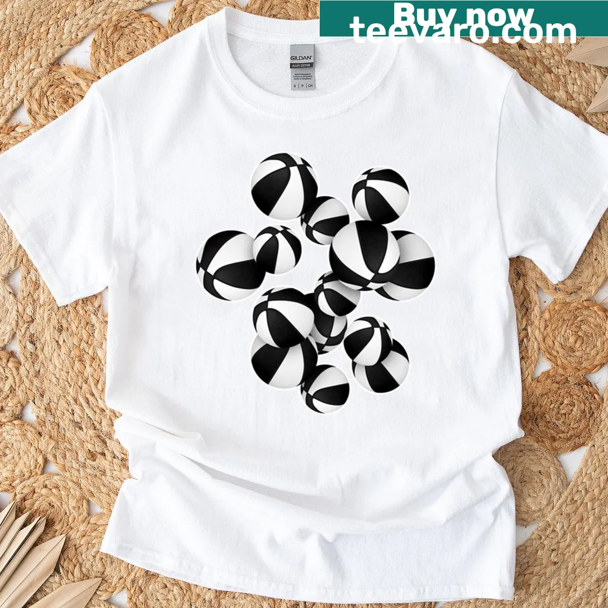 T-shirt featuring a pattern of basketballs — on a men's t-shirt