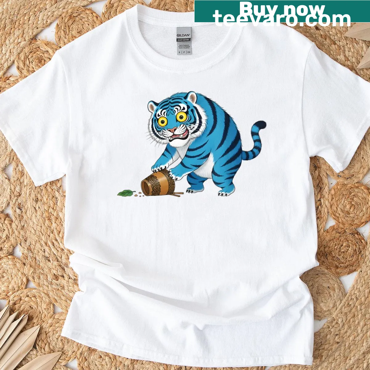 Cartoon blue tiger design on a cute T-shirt — on a men's t-shirt