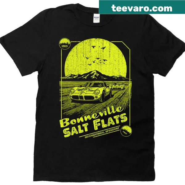 Vintage distressed t-shirt featuring retro race cars at Bonneville Salt Flats