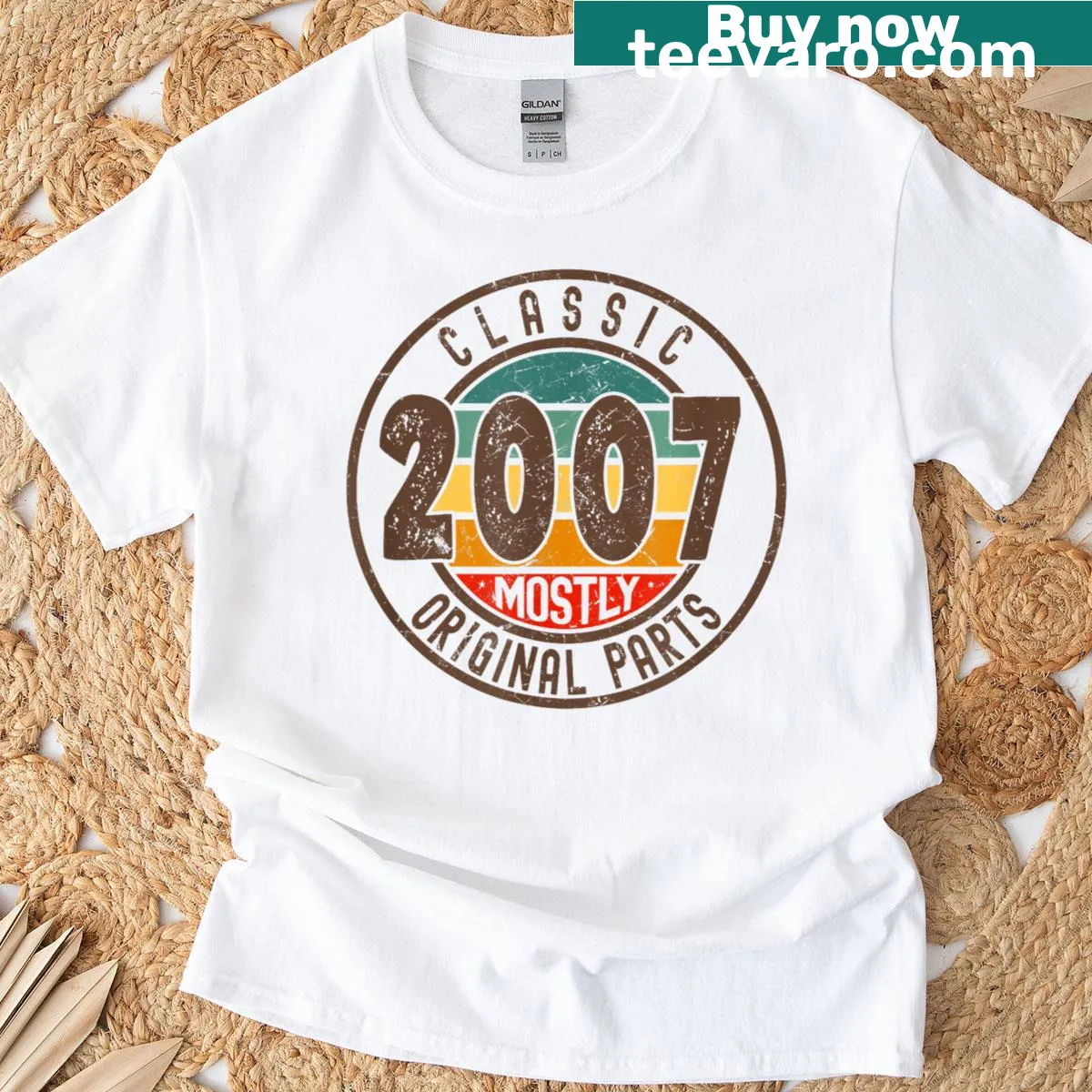 Birthday T-shirt with 'Born In 2007' text design — on a men's t-shirt
