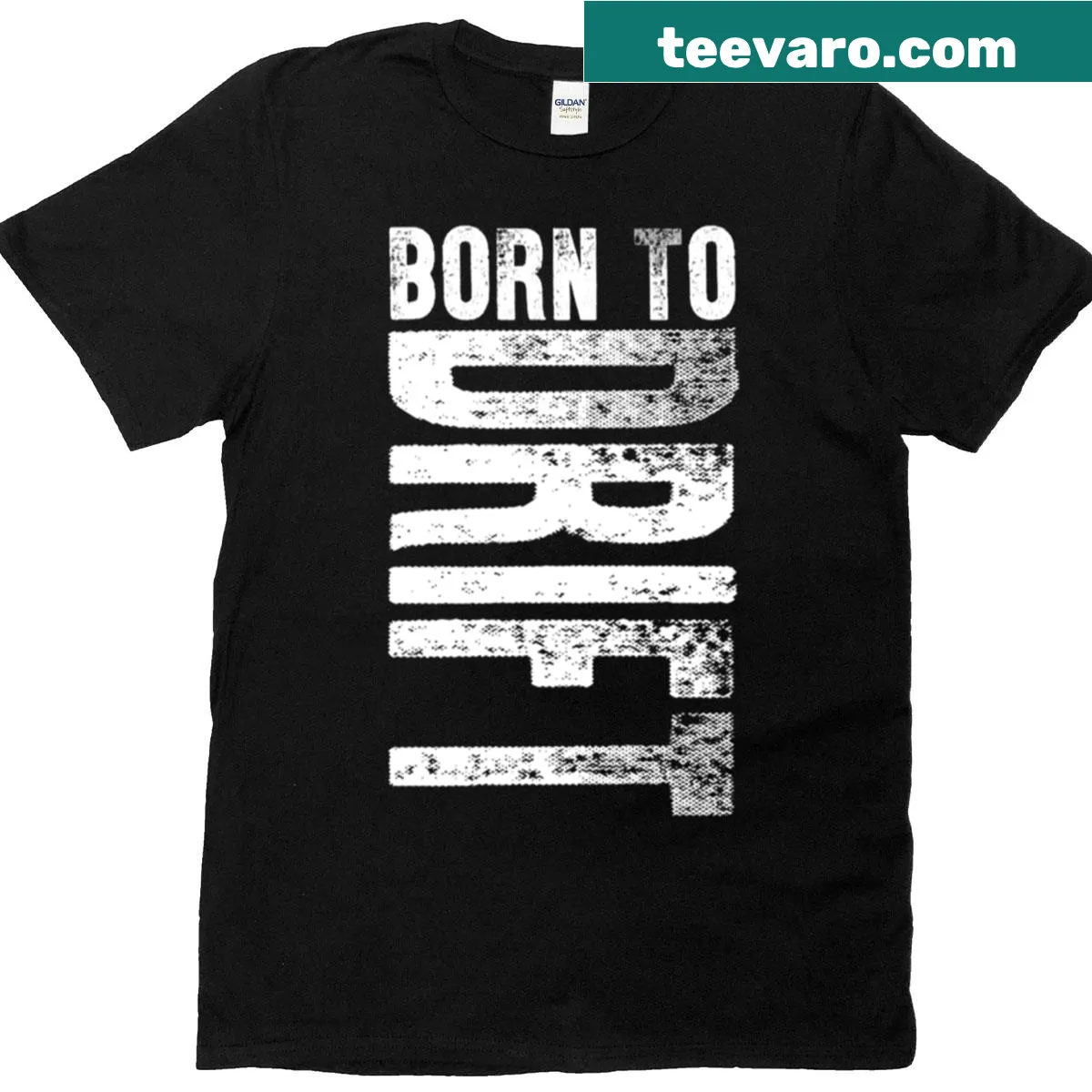 T-shirt featuring the phrase 'Born To Drift' with drifting-themed illustrations — on a men's t-shirt