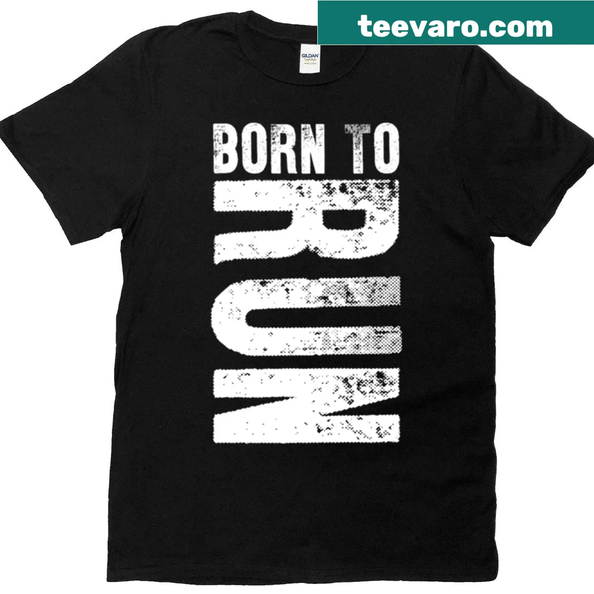 T-shirt with 'Born To Run' text and running-themed illustrations — on a men's t-shirt