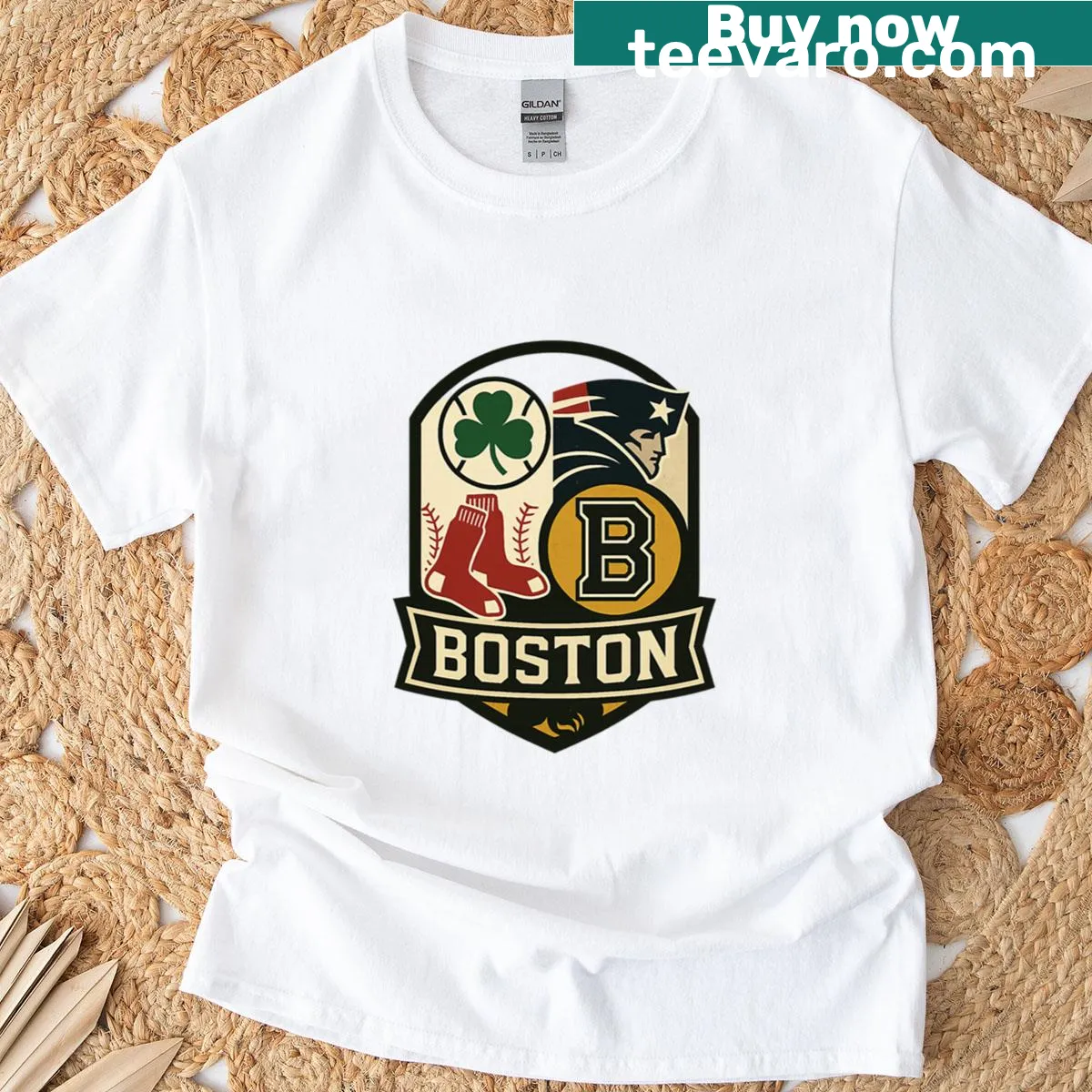 Oversized Boston sports graphic t-shirt — on a men's t-shirt