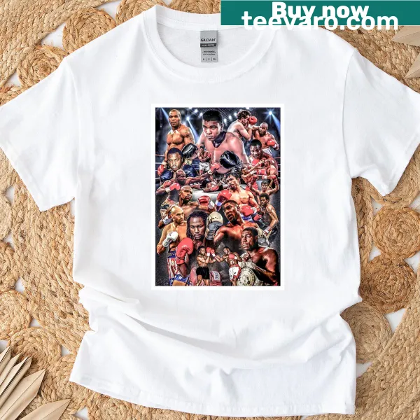 Vintage poster style t-shirt featuring boxing legends