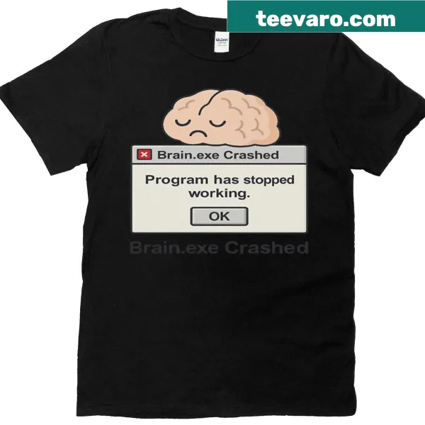 Cartoon brain with 'Brainexe Crashed' caption for mental overload humor
