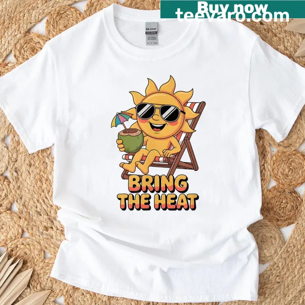 Funny summer t-shirt featuring coconut drink and beach chair illustration