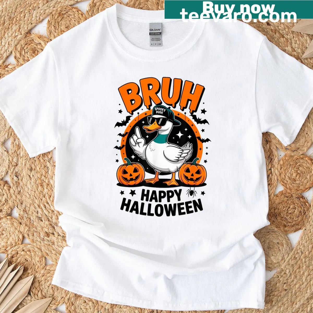 Silly goose graphic t-shirt with pumpkin design for kids — on a men's t-shirt