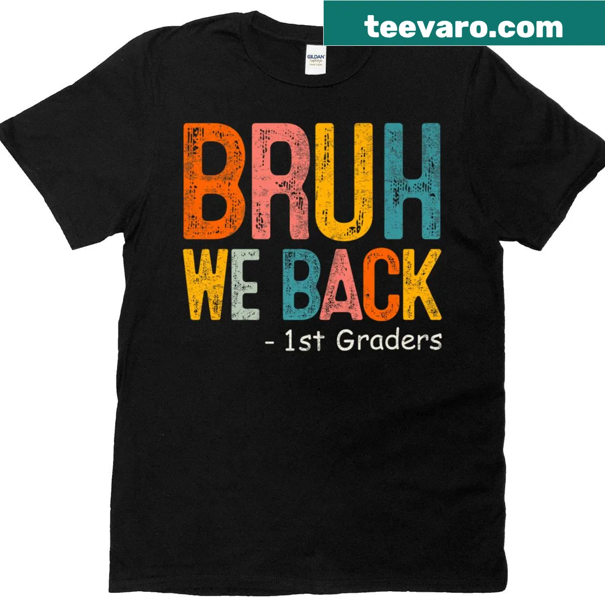 Premium T-shirt with 'Bruh We Back' for first grade back to school — on a men's t-shirt