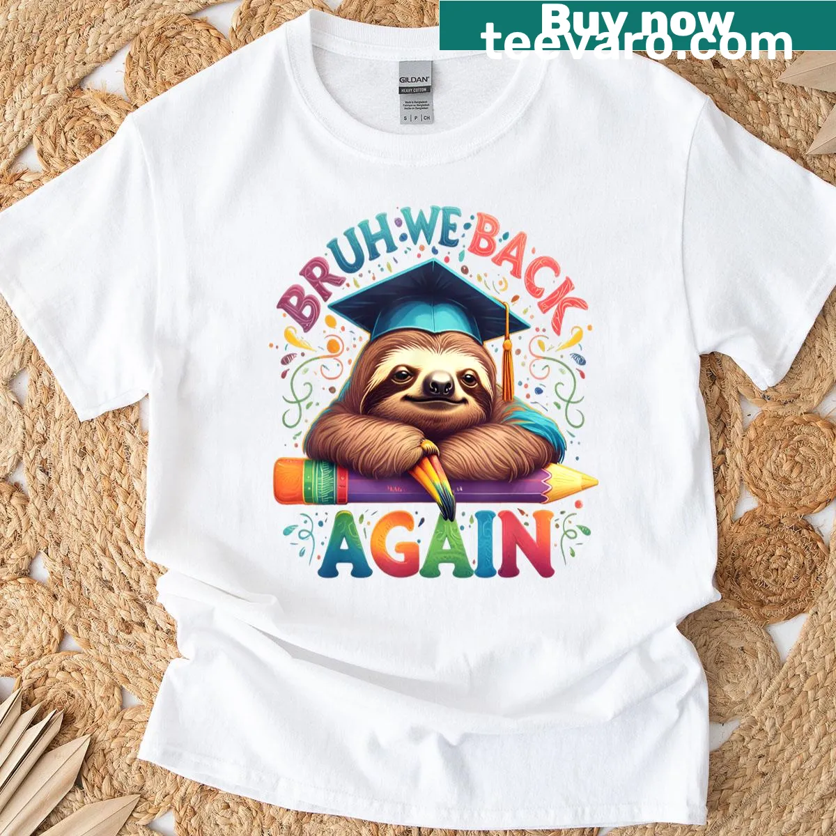 Funny sloth graphic t-shirt with humorous text for kids — on a men's t-shirt