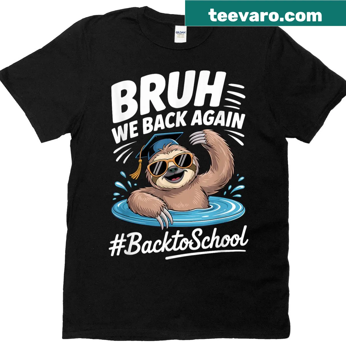 Funny sloth swimming design with text for school back-to-school t-shirt — on a men's t-shirt