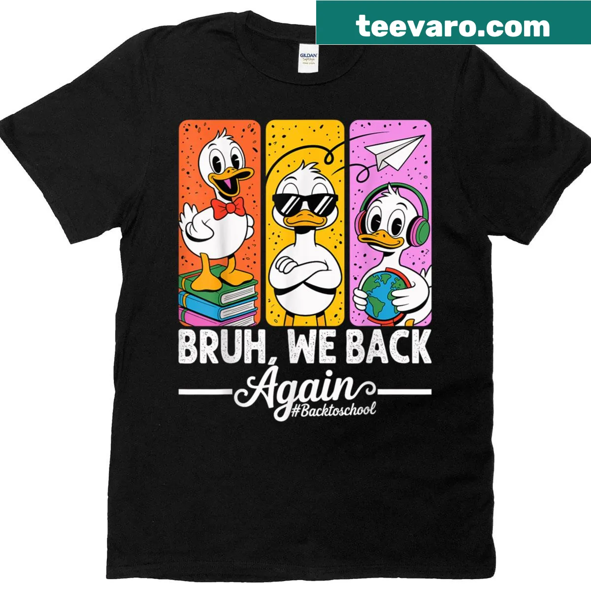Humorous teacher t-shirt with 'Bruh We Back Again' slogan. — on a men's t-shirt