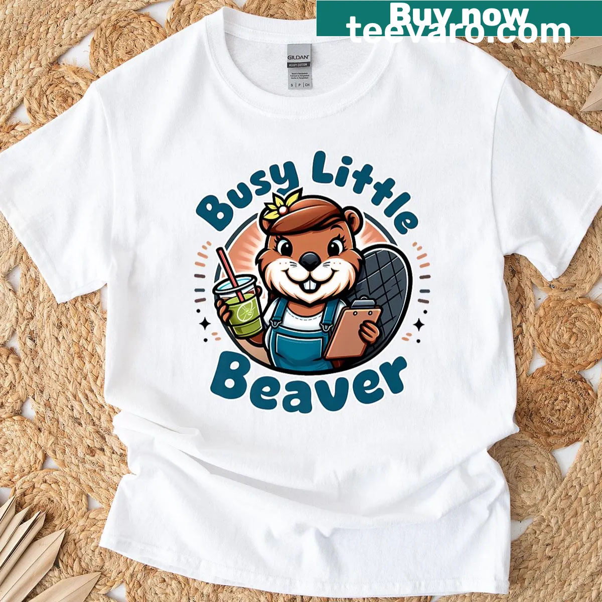 Cartoon busy beaver design on a premium T-shirt for kids — on a men's t-shirt