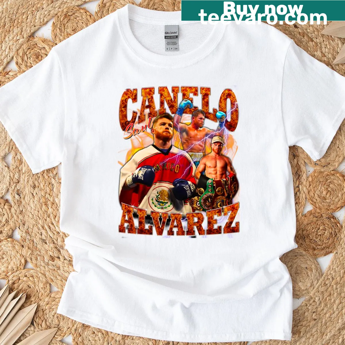 Boxing t-shirt featuring Canelo Alvarez graphic — on a men's t-shirt
