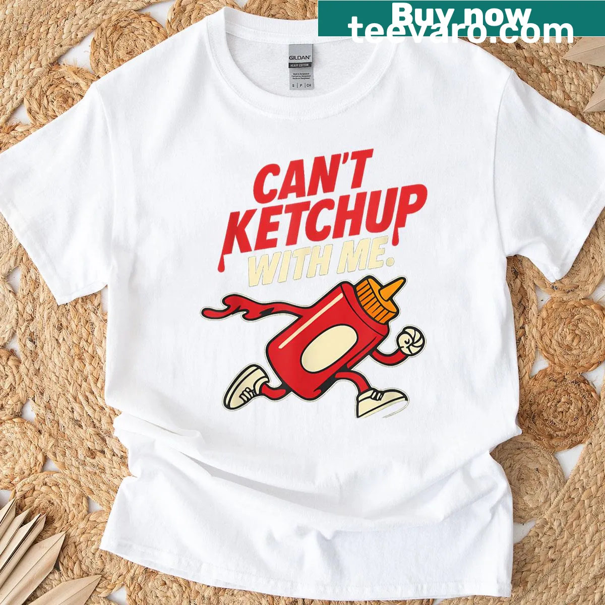 Witty ketchup pun graphic on a fun food-themed T-shirt — on a men's t-shirt