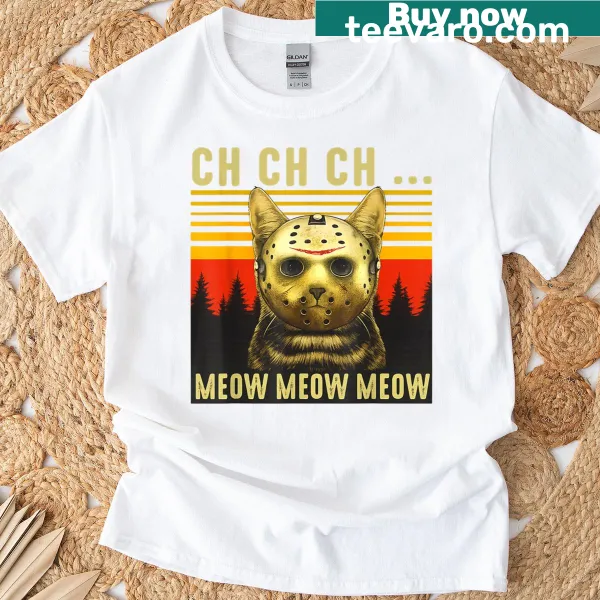 Halloween-themed typography shirt with cat humor