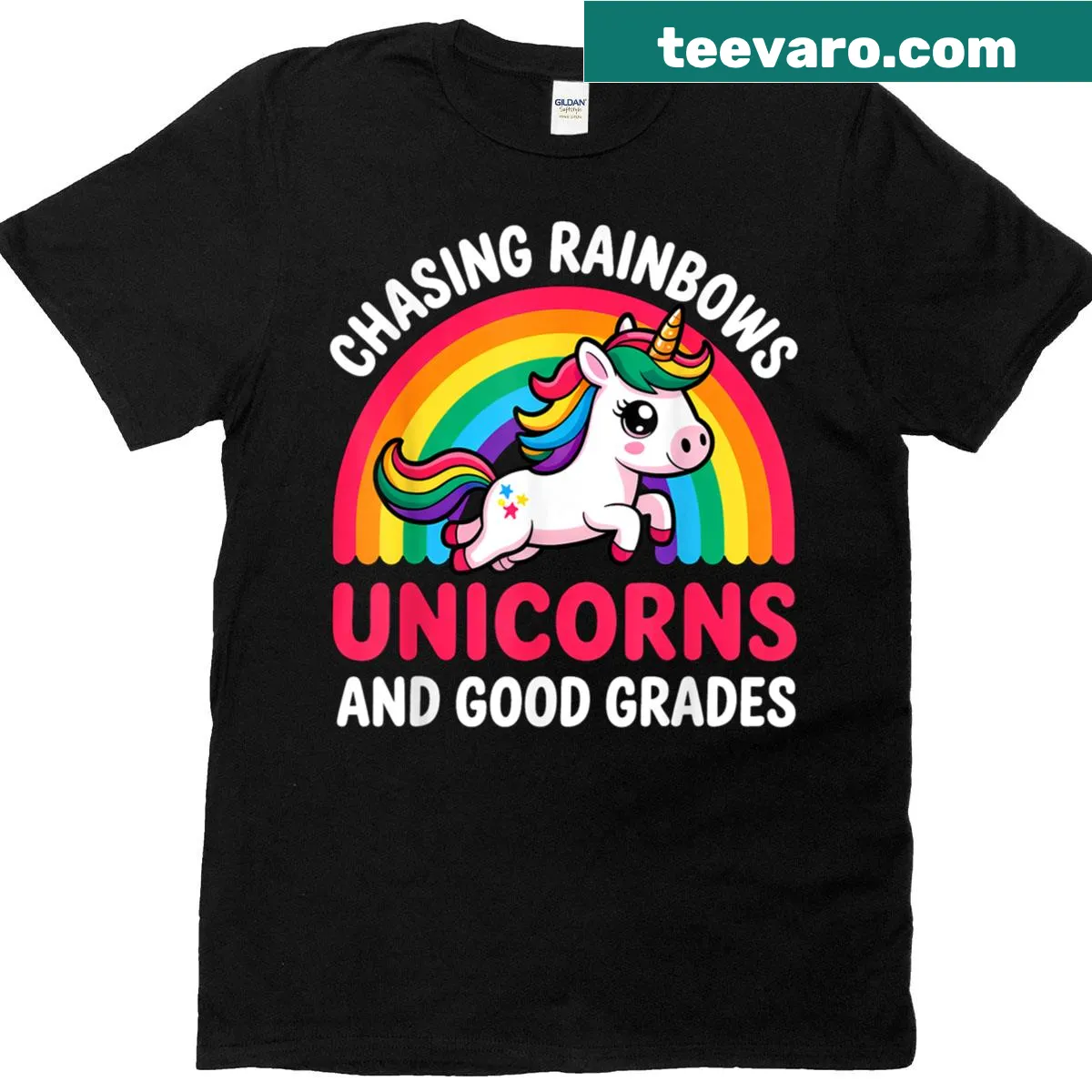 Cute school T-shirt with unicorns and funny quote about chasing dreams — on a men's t-shirt