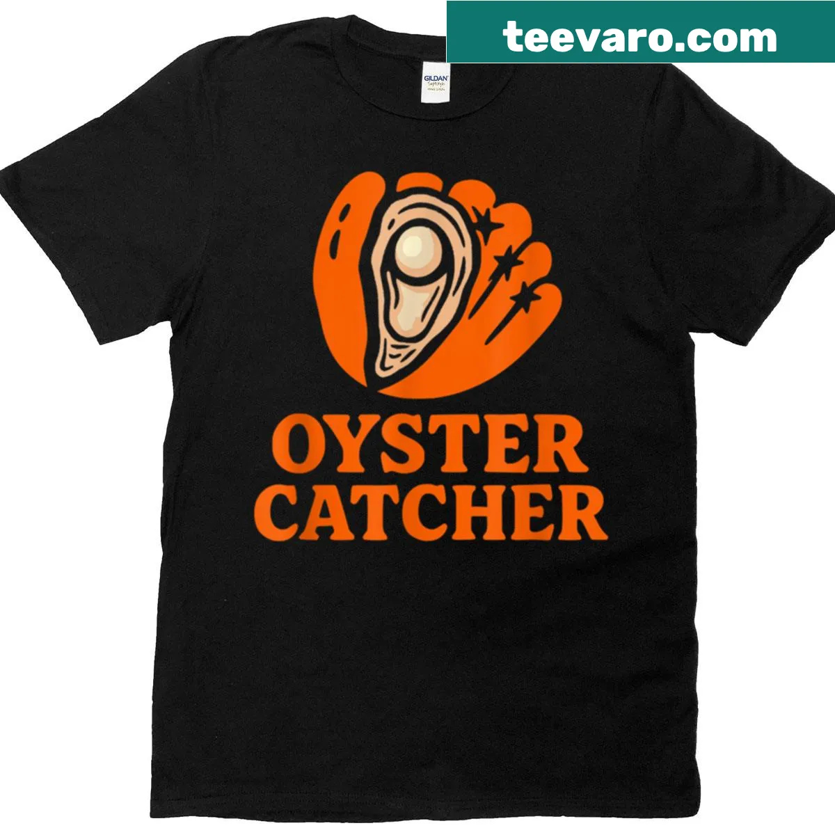 Chesapeake Oyster Catchers logo T-shirt — on a men's t-shirt