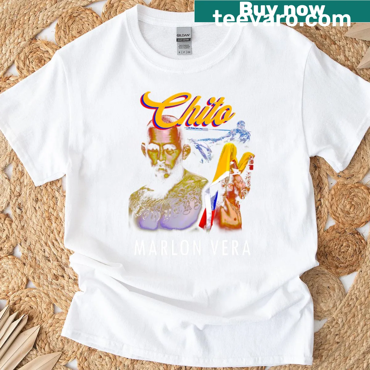 Vintage-style t-shirt featuring Chito Vera graphic — on a men's t-shirt