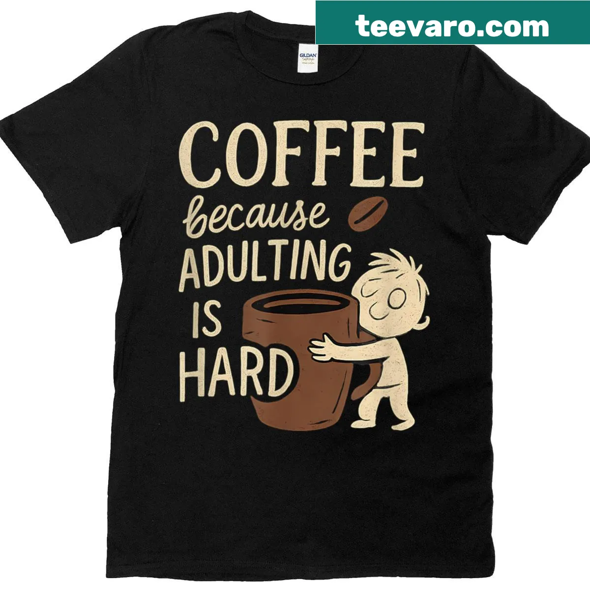 Funny t-shirt with text about coffee and adulting challenges — on a men's t-shirt