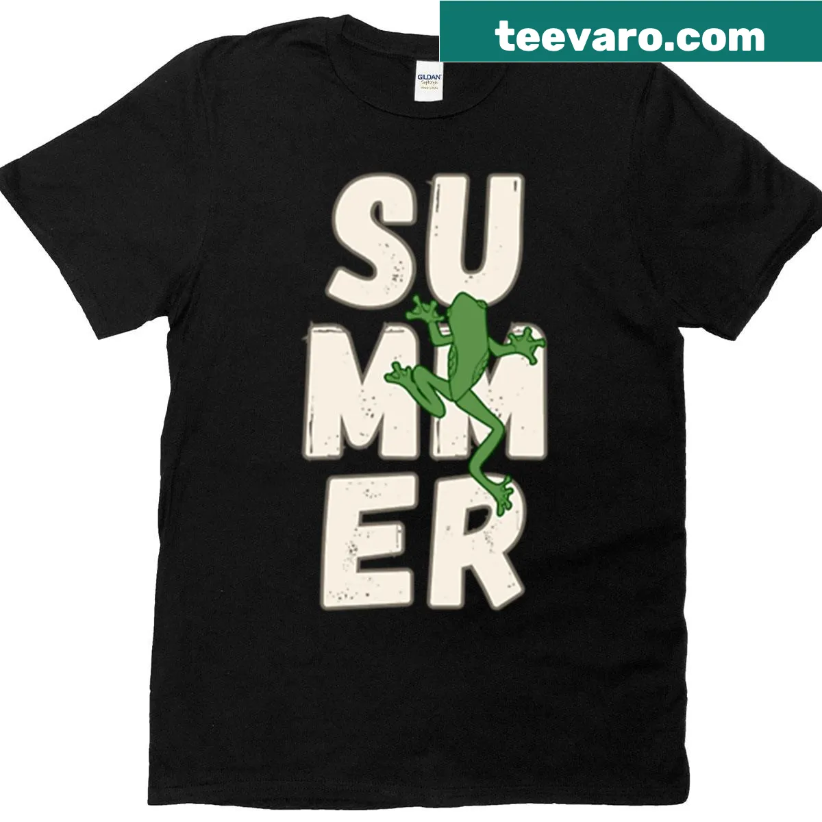 Cartoon lizard and summer text on T-shirt — on a men's t-shirt