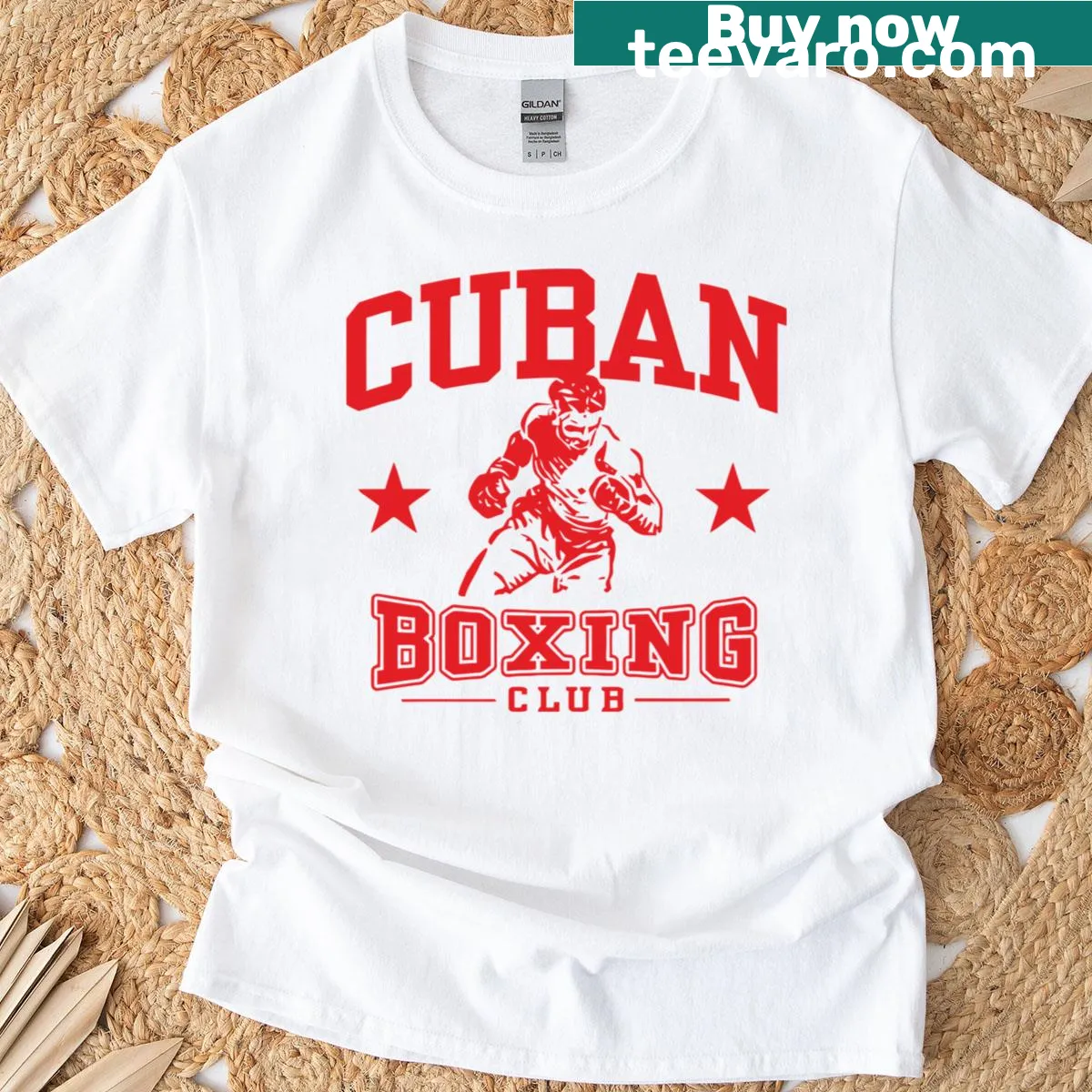 Cuban Boxing Club t-shirt with bold club logo graphic — on a men's t-shirt