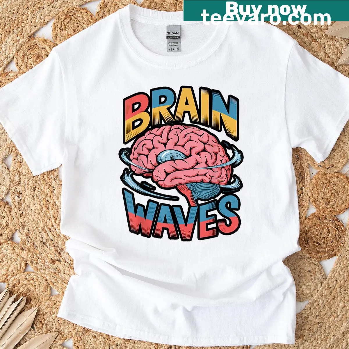 Funny t-shirt with brain waves graphic and science pun — on a men's t-shirt