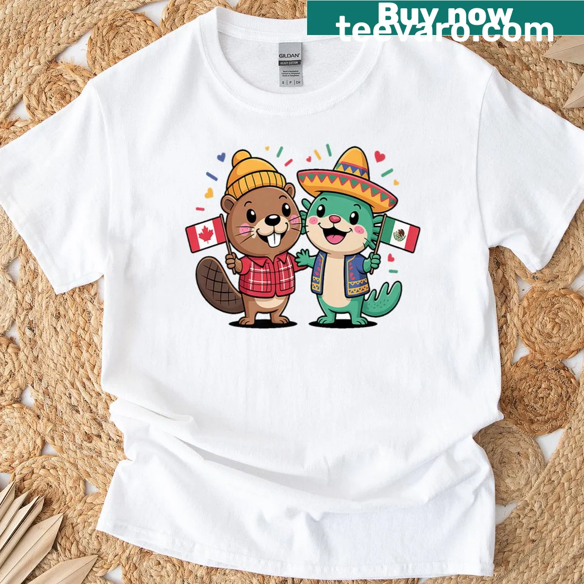 Cartoon representation of Canada and Mexico on a friendship T-shirt — on a men's t-shirt