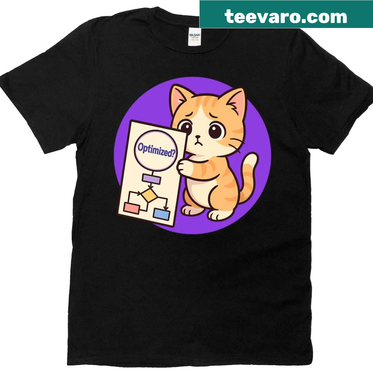 Flowchart design featuring a cute cat theme on a fun t-shirt — on a men's t-shirt