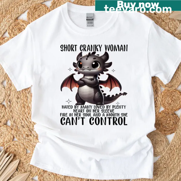 Cute dragon cartoon t-shirt featuring a cranky woman