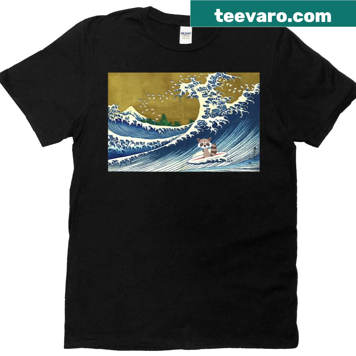Retro raccoon surfing design for kids' t-shirt — on a men's t-shirt