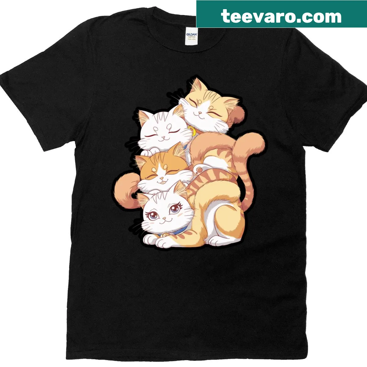 Kawaii stacked cartoon cats on kids' t-shirt — on a men's t-shirt
