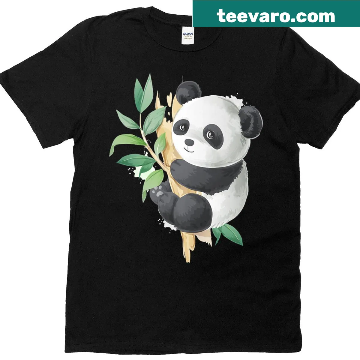 Watercolor climbing panda cartoon on kids' t-shirt — on a men's t-shirt
