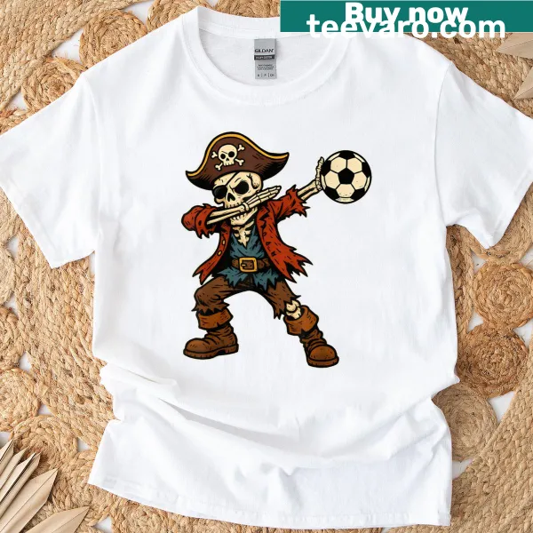Cartoon T-shirt with dabbing skeleton pirate design