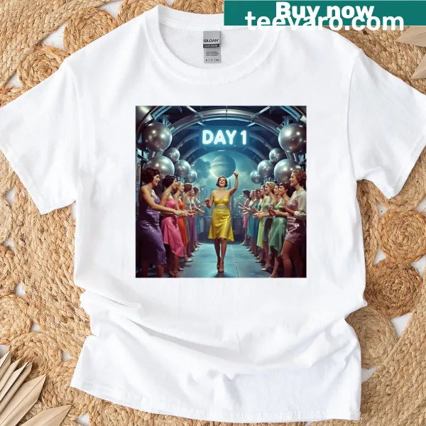 Minimalist T-shirt with bold typography stating 'Day 1'