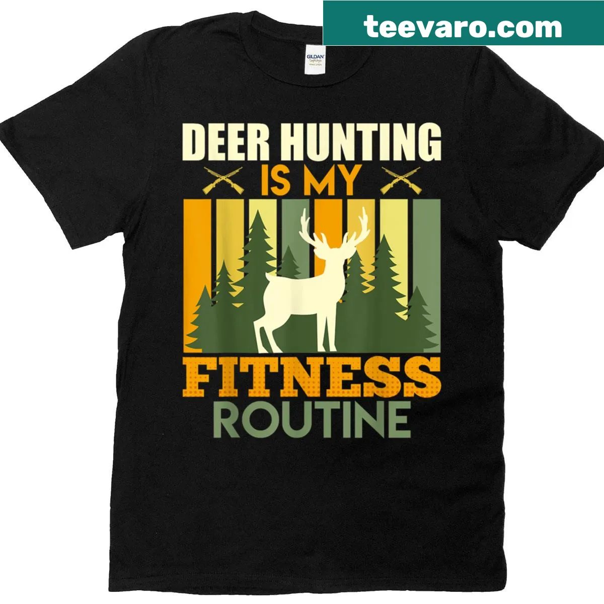 Hunting-themed t-shirt with 'Deer Hunting Is My Fitness Routine' text — on a men's t-shirt