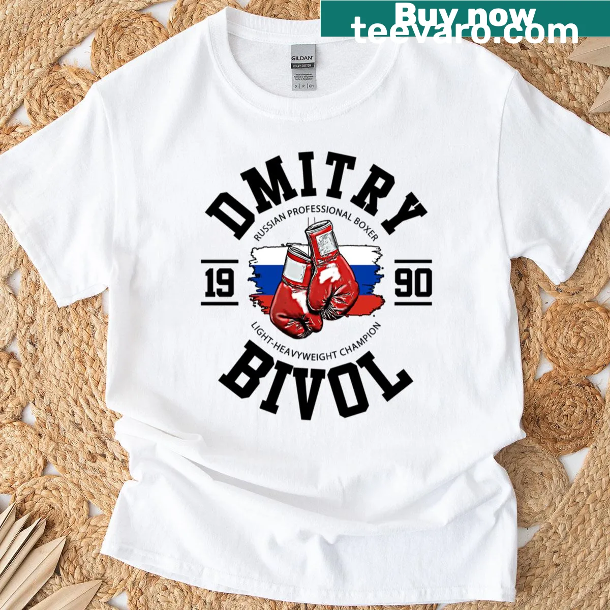 Artwork of Dmitry Bivol celebrating his championship win on T-shirt — on a men's t-shirt