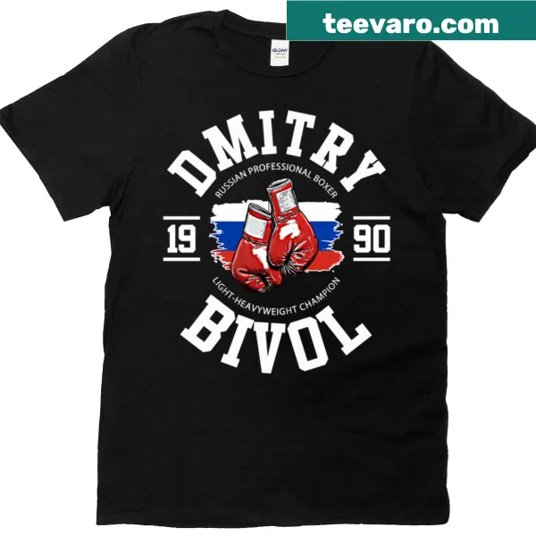 Illustrated graphic celebrating Dmitry Bivol's championship on a T-shirt