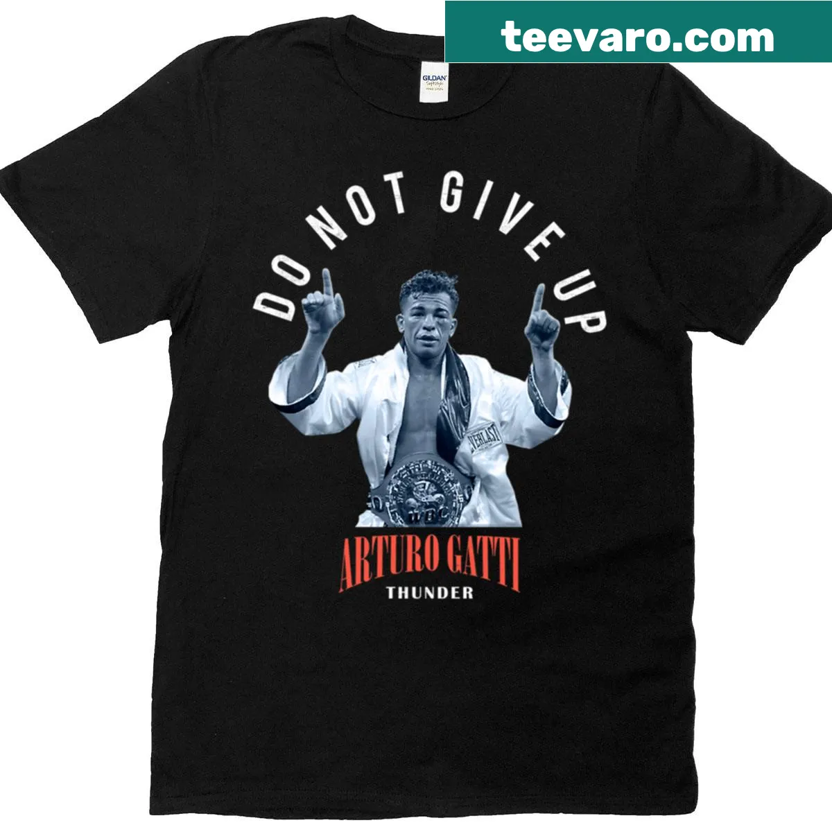 Inspirational tee with the phrase 'Don't Give Up' honoring Arturo Gatti — on a men's t-shirt