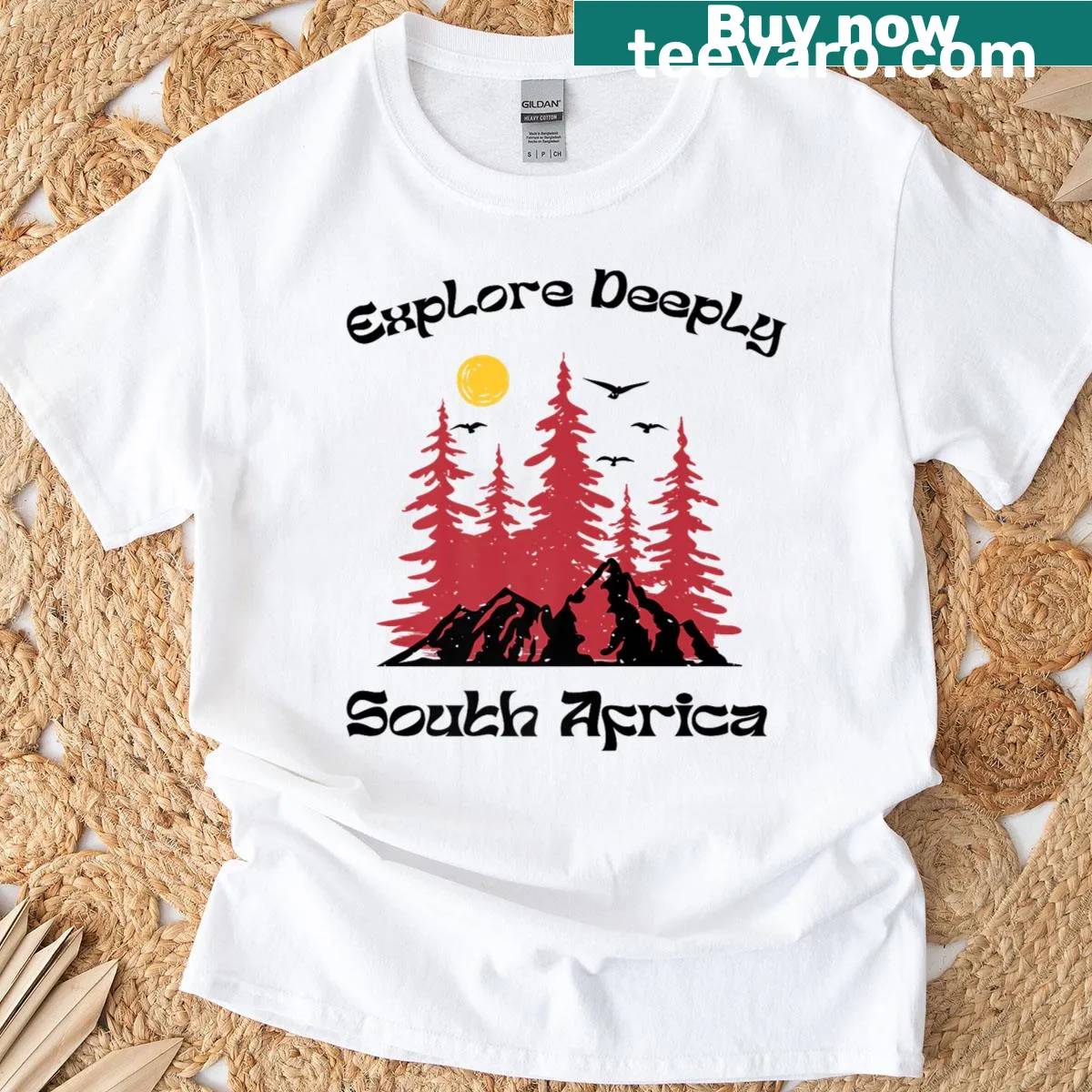 Exploration themed t-shirt with South Africa outdoor design — on a men's t-shirt