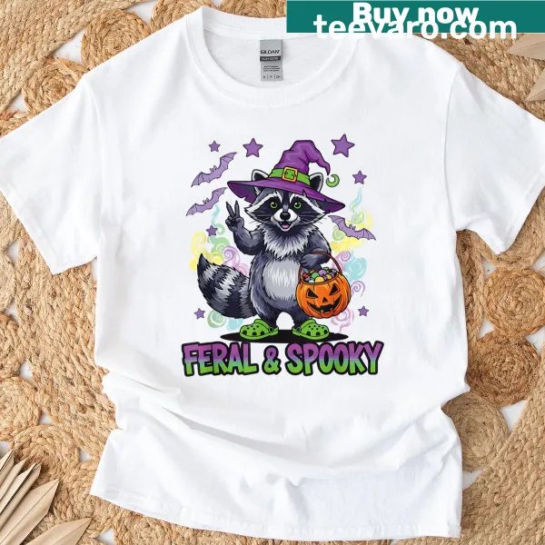 Funny cartoon raccoon design for Halloween T-shirt